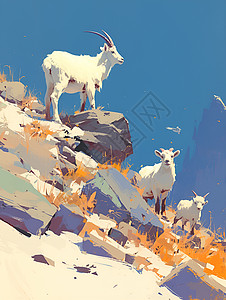 冰雪山岭上的山羊图片