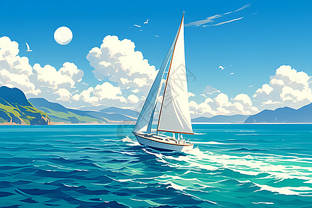 宁静海景孤独帆船图片