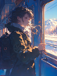 火车旅途中的少女图片