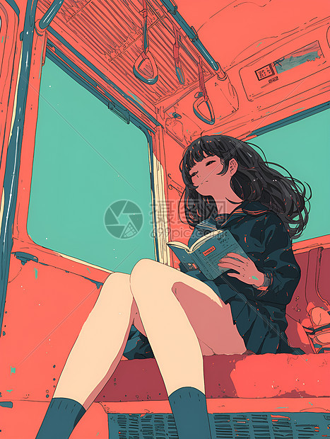 火车旅程中的卡通女孩图片