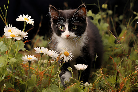 雏菊田野中的猫咪图片