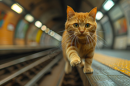 地铁轨道上的猫咪图片