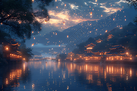 夜空下的河流背景图片