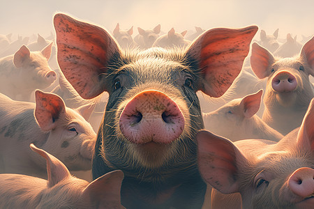 饲养的农业猪群图片