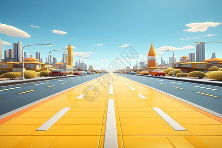 公路两旁黄色公路设计插画