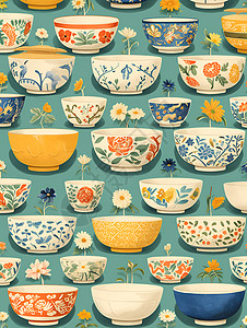 花园中的陶瓷碗高清图片