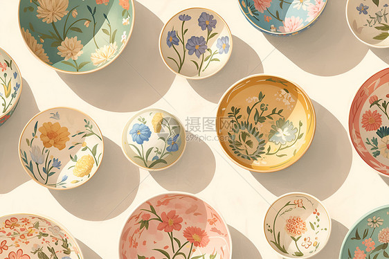 花卉图案的陶瓷碗图片