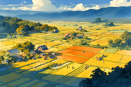 农村的黄色麦浪图片