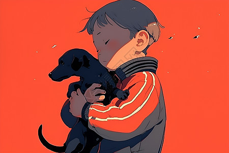 抱着小狗的男孩背景图片