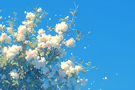 蓝天下绽放的白花图片