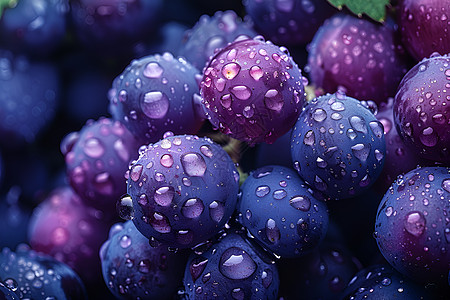 紫色葡萄上的雨滴图片