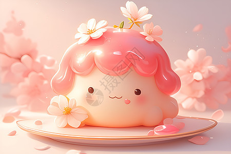 甜美粉色的果冻蛋糕图片