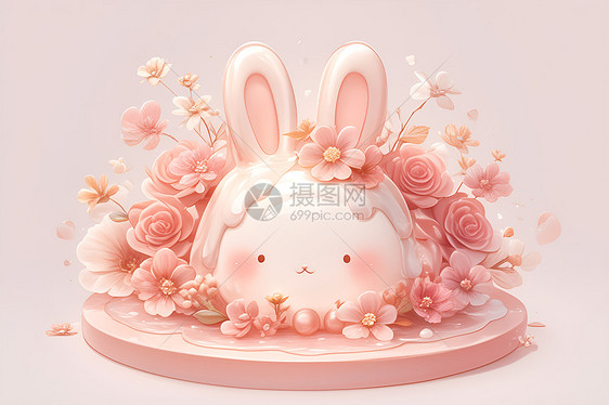 粉色的蛋糕兔子图片