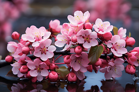 水面上的粉色花朵背景图片
