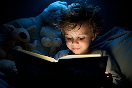 床上读书的男孩图片