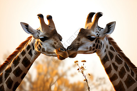 靠近的两只长颈鹿图片