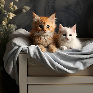 梳妆台上的两只猫咪背景图片