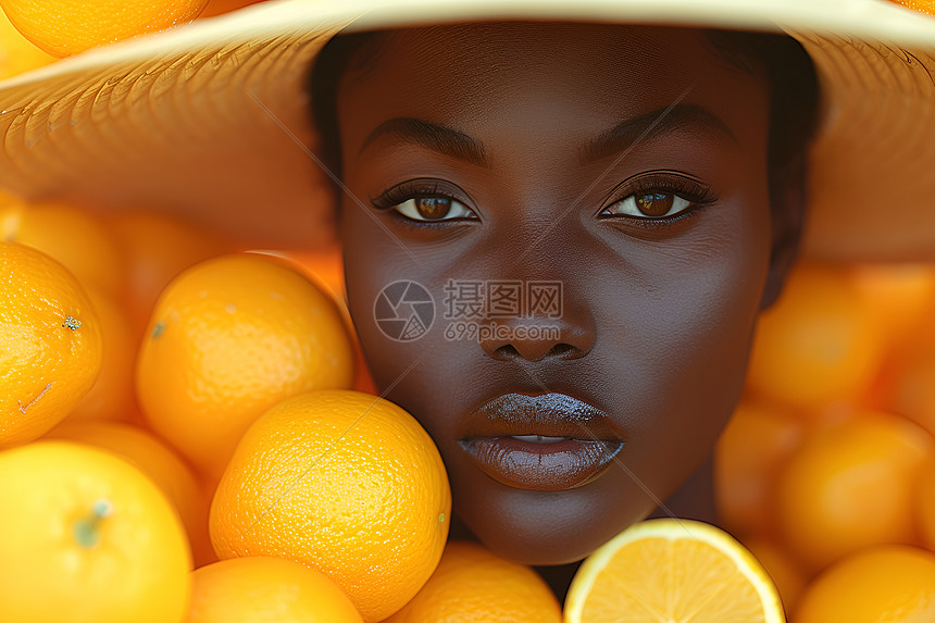 女人和橙子图片