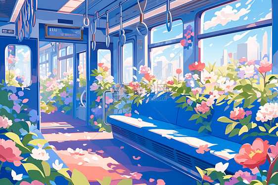 花朵装饰的列车图片