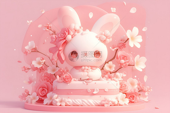 蛋糕上的小白兔图片