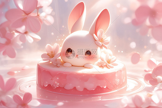 粉色仙境中的蛋糕兔图片