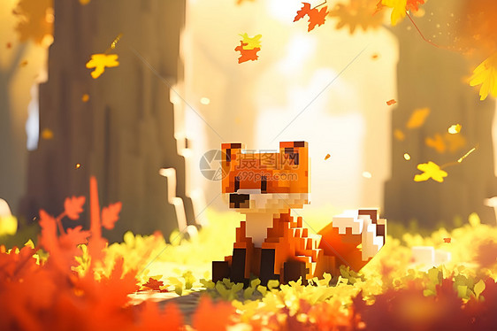 秋天森林中的狐狸图片