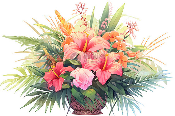鲜艳的热带花束图片