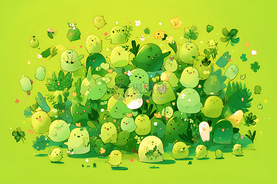 绿色麻糬们的欢乐互动图片