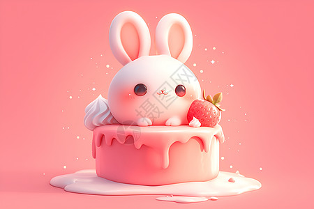 可爱兔子甜甜的兔子蛋糕插画