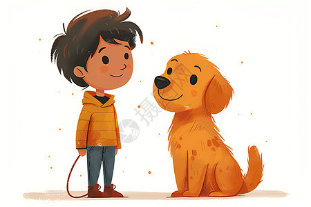 卡通男孩与小狗图片