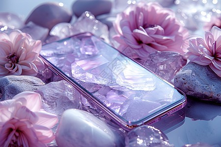 透明水晶中的手机图片