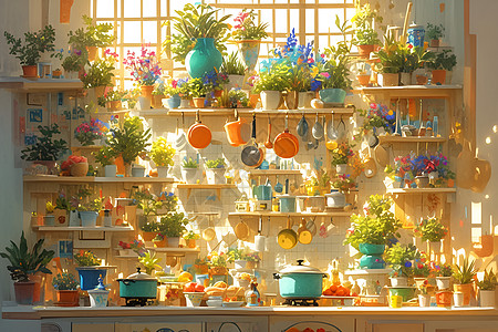 厨房里的植物墙背景图片