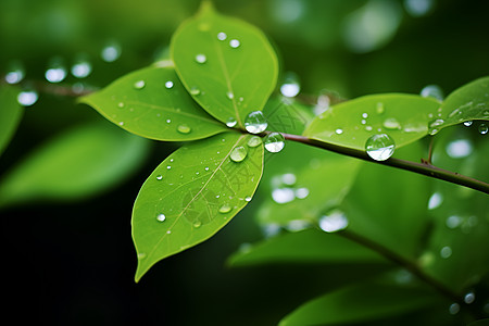 夏日雨中的绿叶图片