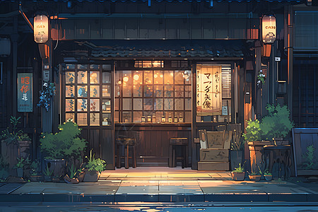 街道上的日式餐厅图片