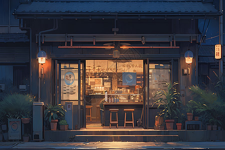 夜晚的日式餐厅图片