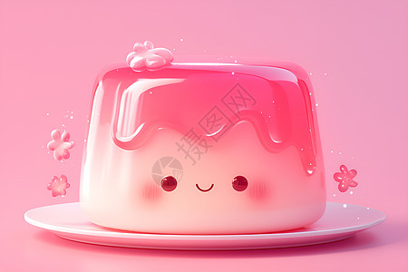 布丁蛋糕粉色布丁插画