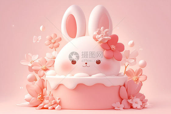 粉色兔子享受花香泡澡图片