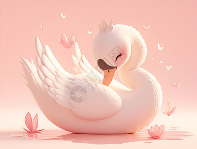 粉色仙境中的白天鹅背景图片