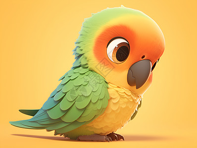 动物立体素材黄色背景上的鹦鹉插画