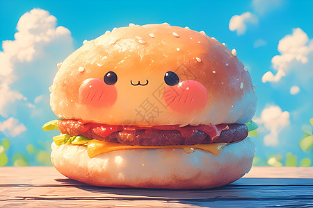 快餐美食迷你汉堡的奇幻魅力超写实3渲染的笑脸美味插画