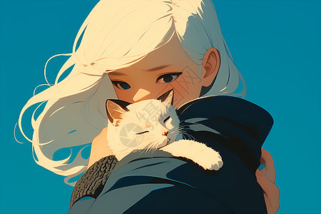 女孩怀抱一只猫图片