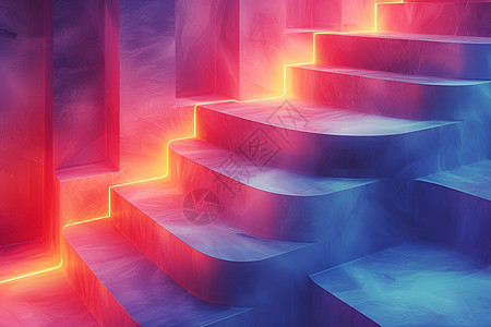 异形楼梯衬托下的霓虹之光背景图片