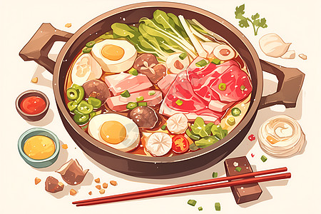 食材健康健康的美食火锅插画