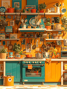 五彩缤纷的厨房木架图片