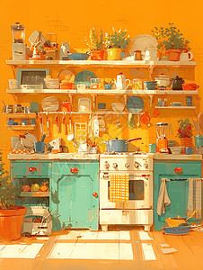 凌乱的厨房灶台图片
