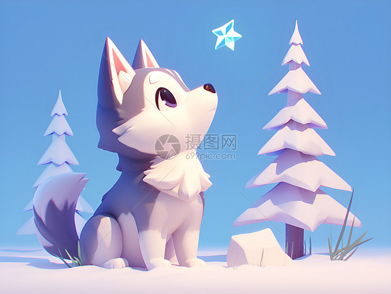 雪地上的小狗图片