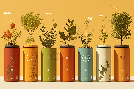 茶叶的包装罐子插画图片