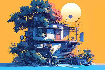 设计的房屋插画背景图片