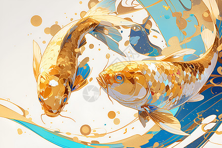 水波里金色游鱼图片