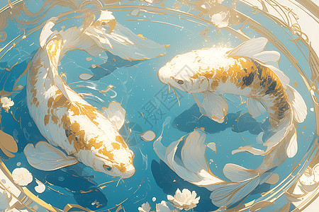 水中游弋的金色锦鲤图片
